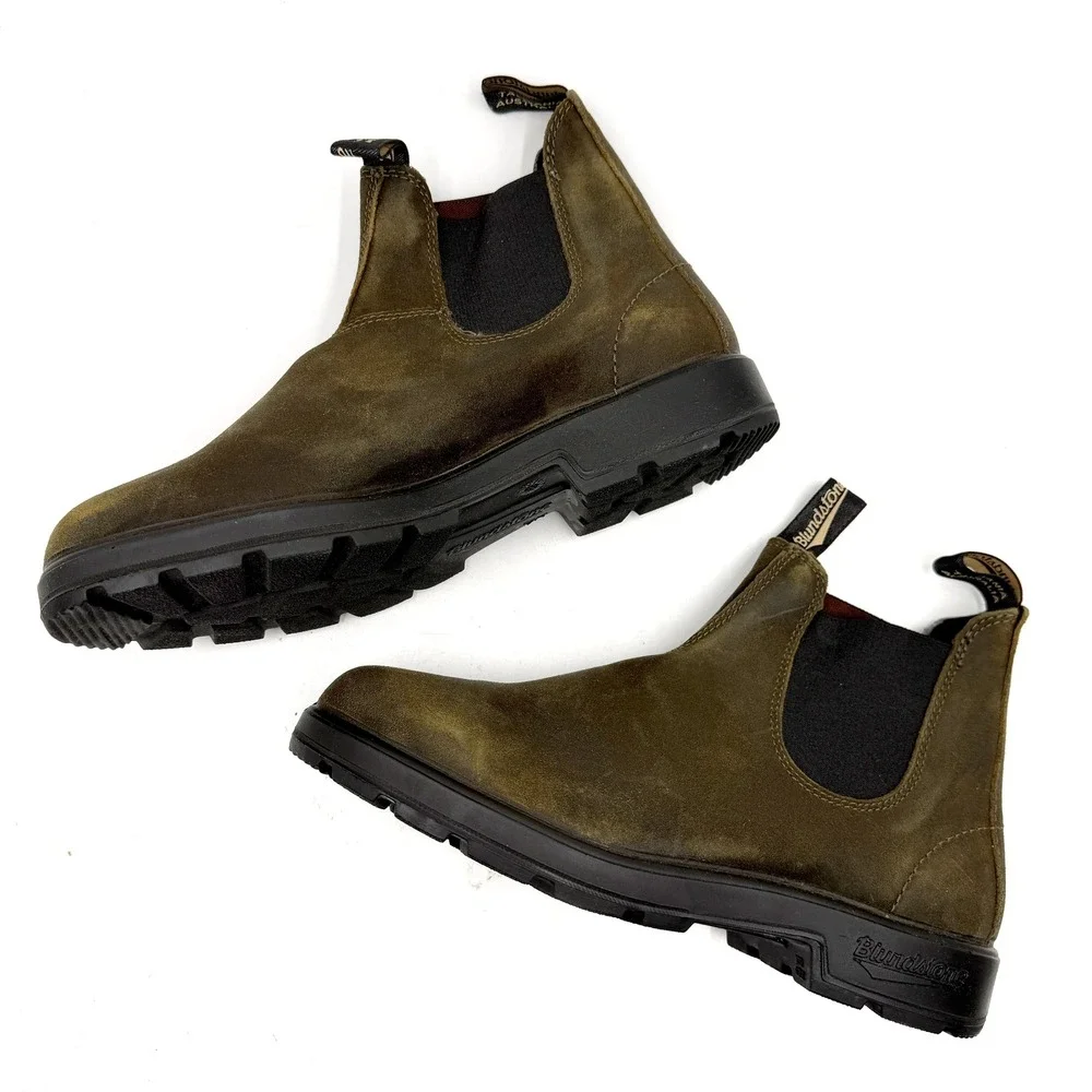 Blundstone 1615 Chelsea Boots Dark Olive Suede Elastic Side Mens Size 10.5 US
